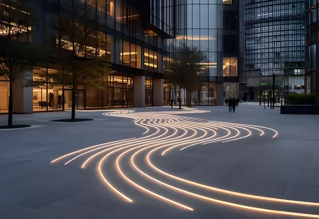 Illuminazione lineare nel terreno della piazza