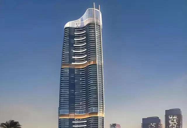 Illuminazione della facciata di un edificio alto ad Alamein