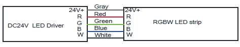  Collegamento cavo striscia LED RGBW, grigio per 24 V CC+, rosso per R, verde per G, blu per B, Bianco per W